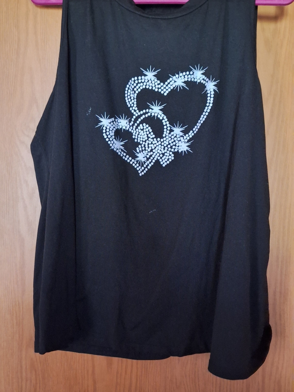 Girls' Black Tank Top with Silver Heart Rhinestone Design